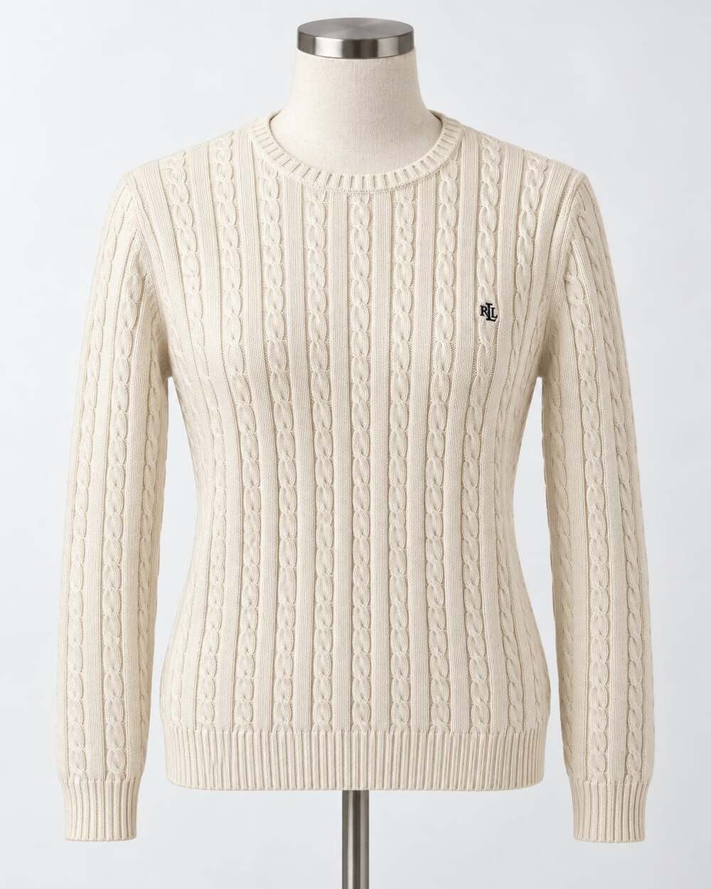 Lauren Ralph Lauren Cable Knit Sweater Size XL Cream Cotton